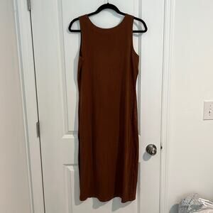 NWT L*space Relaxed Midi Dress Slit Side V-Cut Back Pullover Brown Women's Small